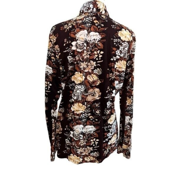 The Gap Floral Button-Up Shirt Brown & Cream Vintage 70s Style Womens Sz Large - Picture 3 of 12